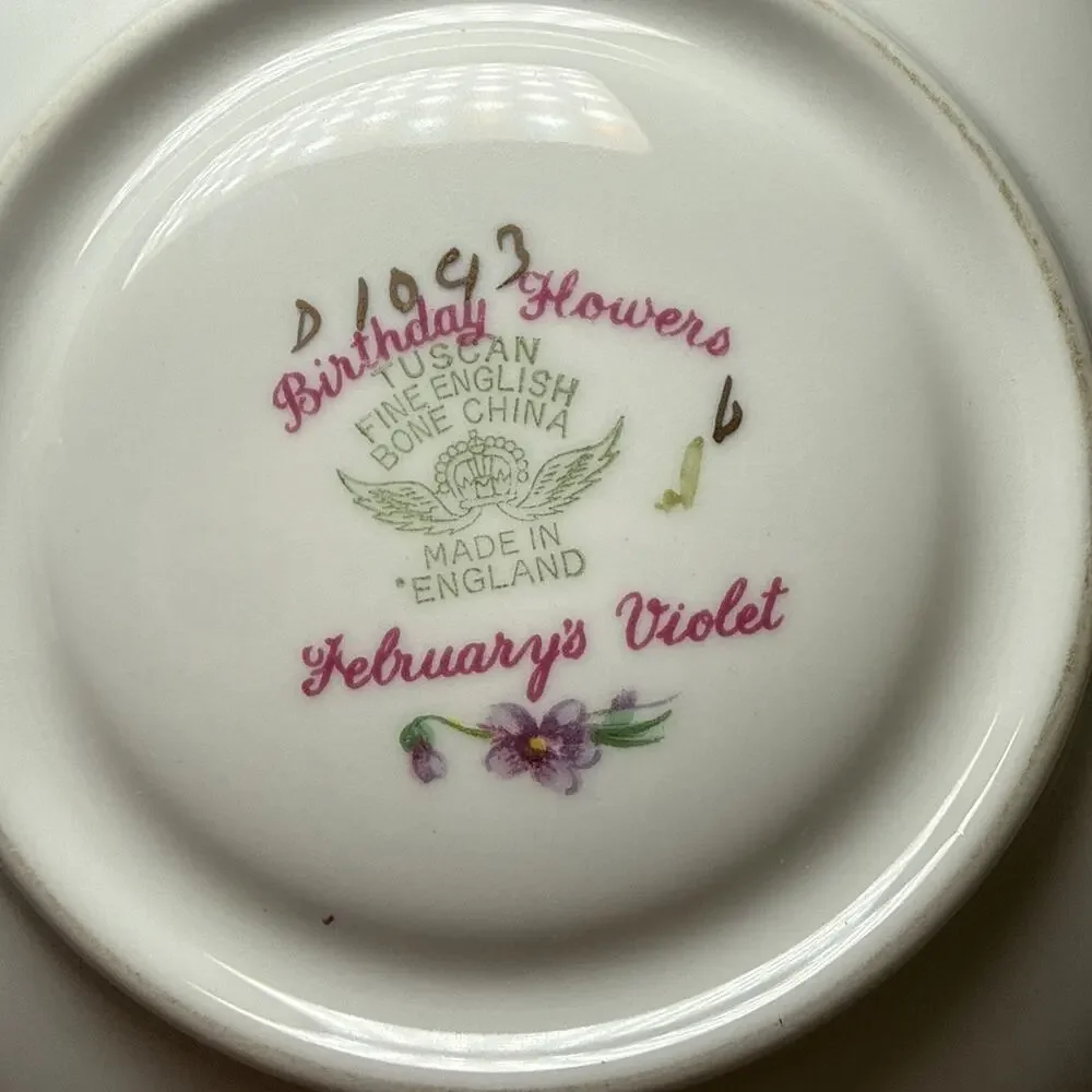 Tuscan Birthday Flowers Bone China Teacup & Saucer Violet Floral England Vtg